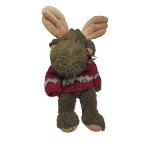 Boyds Brown Moose Knit Red Sweater VTG Plush 10" Stuffed Animal Retro